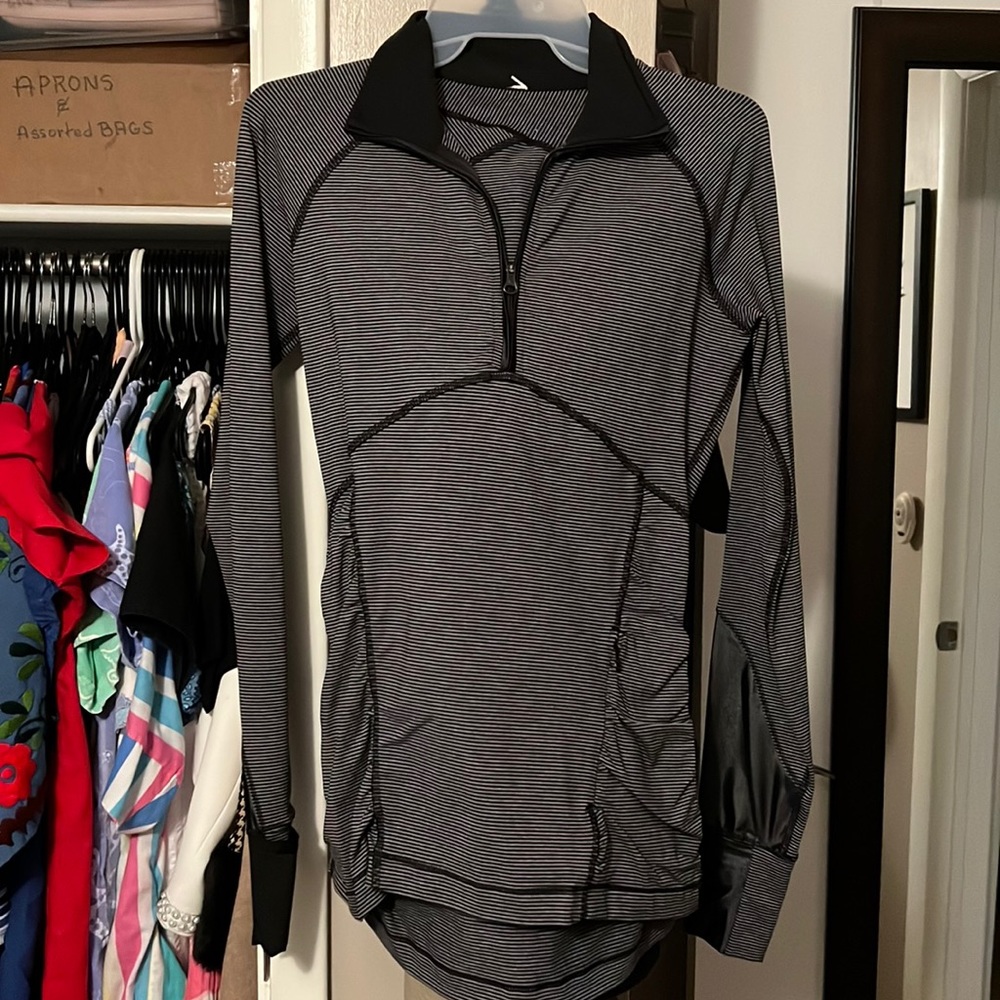 Black/grey striped lululemon quarter zip